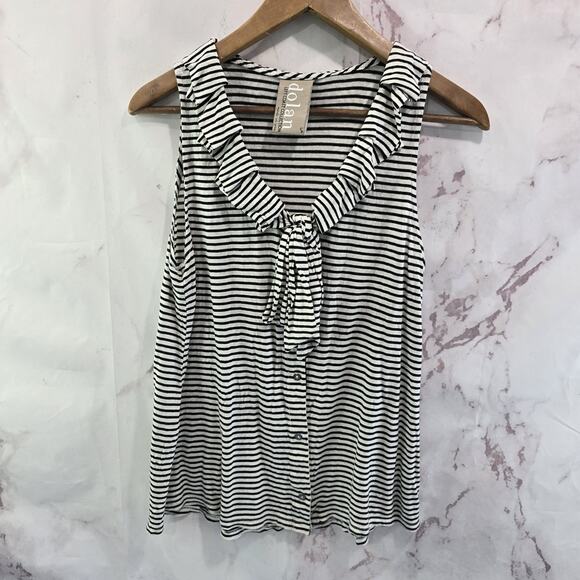 Anthropologie Top Womens XS Black White Striped Tank Ruffle Tie Dolan Knit - Picture 1 of 10
